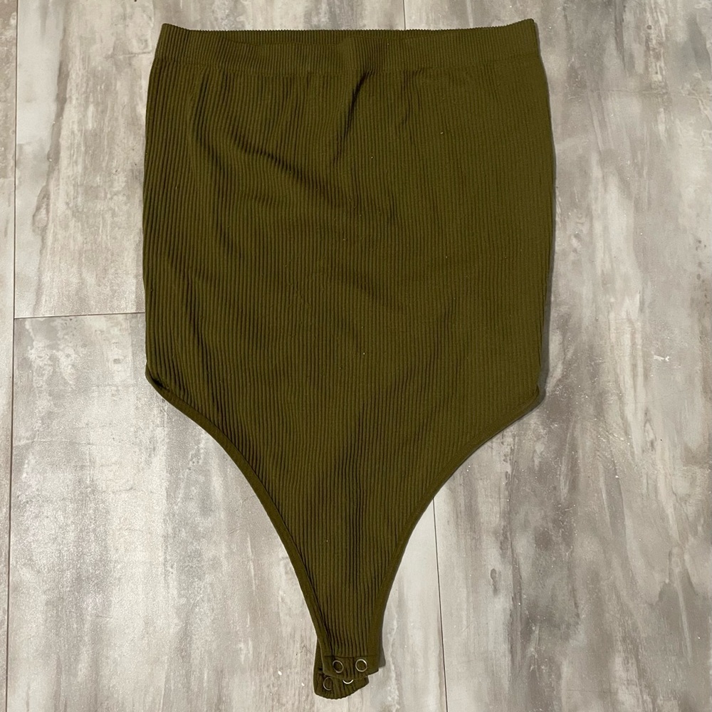 Olive Green Ribbed Bodysuit